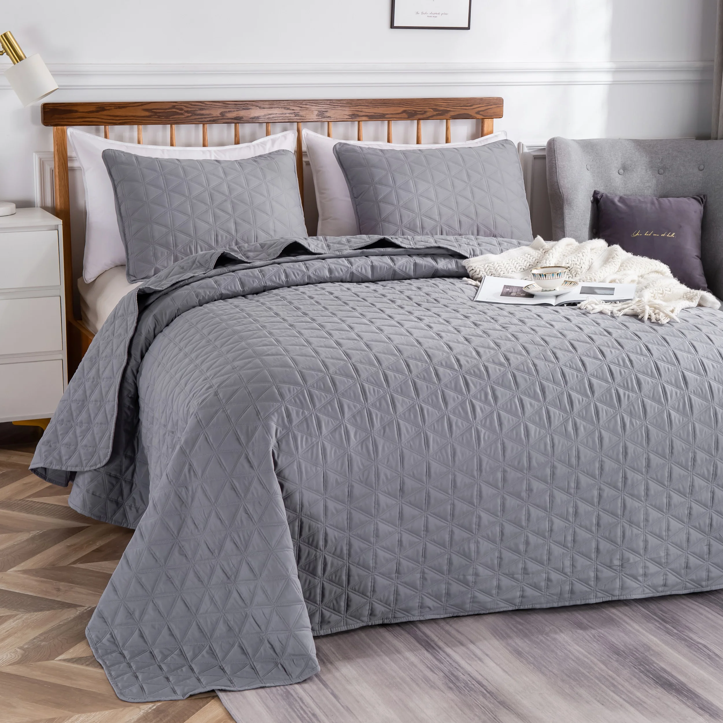 Ultrasonic quilting grey Comforters Bedding Quilt Bedspread quilts