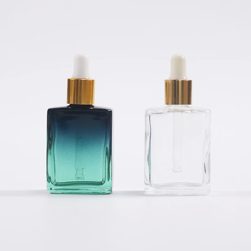 Wholesale Flat Square Rectangle Serum Bottle Luxury 15ml 30ml 50ml 100ml Cosmetic Packaging Essential Oil Glass Dropper Bottle