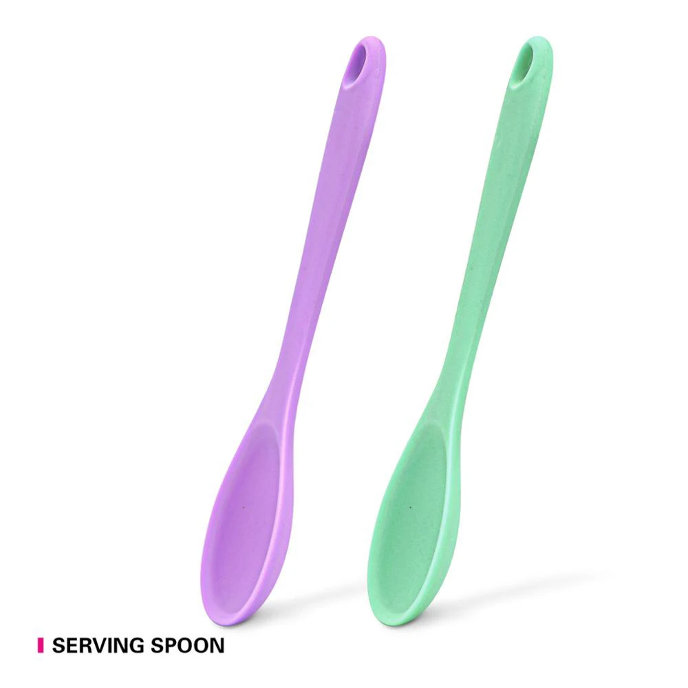 Vintage-Style Long Handle Silicone Serving Spoon Eco-Friendly Flatware Set for Cooking Baking Mixing Measuring in Kitchen