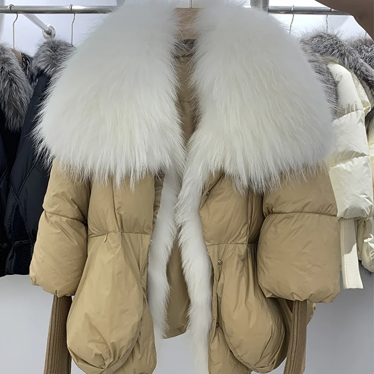 Factory Best Price Silver Fox Fur Collar Thickened Goose Winter Down Coat With Fur Collar