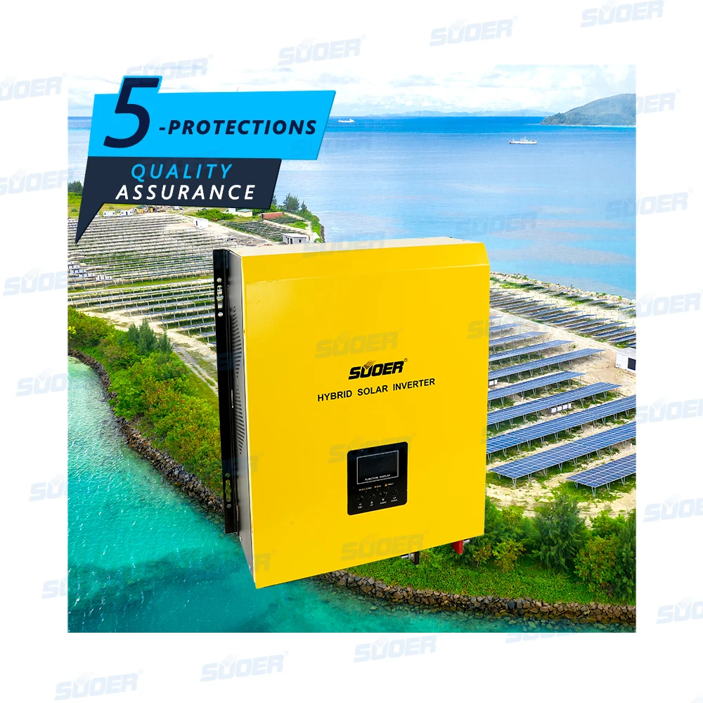 Suoer Factory Price 24V 220V 3KVA Pure Sine Wave Low Frequency Hybrid Solar Inverter Built-in MMPT Solar Controller