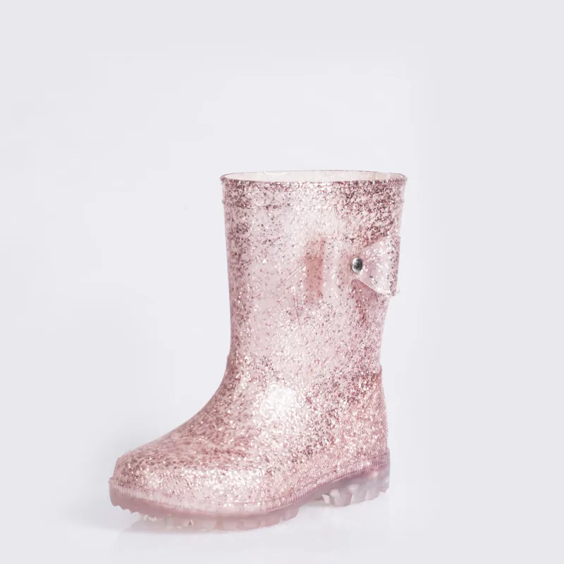 Customized Wholesale Gradient Glitter Pvc Jelly Pink Printed PVC Injection Water Boots For Kids