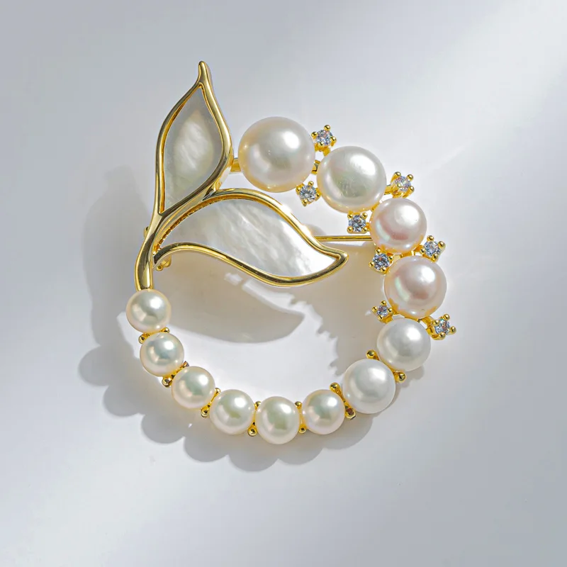 XILIANGFEIZI Natural Freshwater Pearl Sea Shell Mother Shell Mermaid Tail Ring Brooch Elegant Stylish Chic Gift