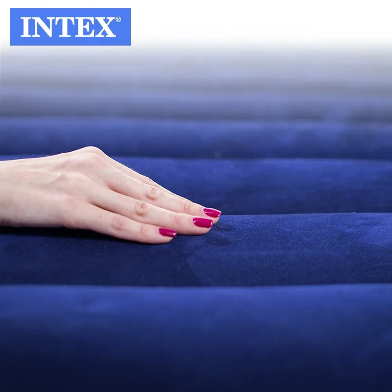 INTEX 64756 домашний простой Прочный надувной матрас с голубым флокированием для