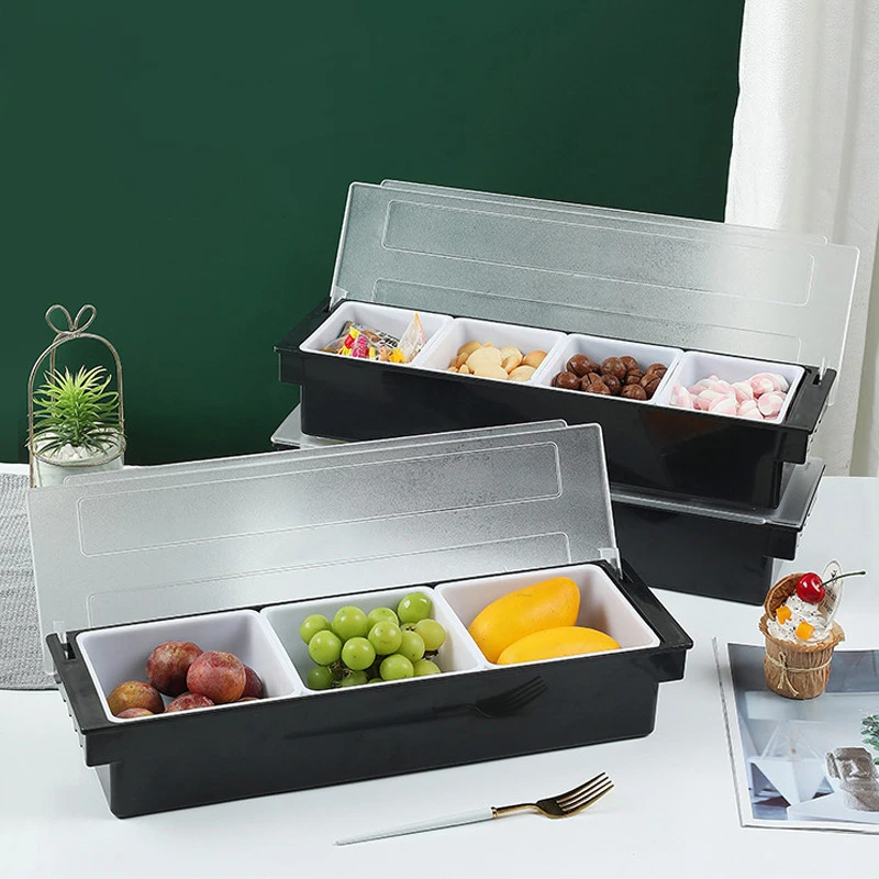 ABS Plastic 3/4/5/6 Section Pizza Ingredients Preparation Box Fruits Cheese Sauce Box Pizza Making Tool Accessories