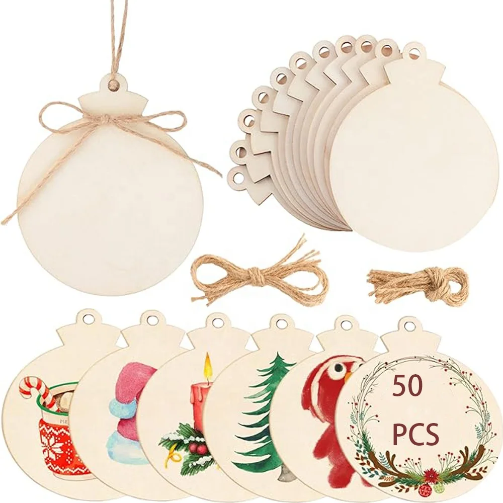 50 Pcs Natural Wood Slices   Christmas Ornaments DIY Crafts   Decorative gasket  Easter Festival decorations