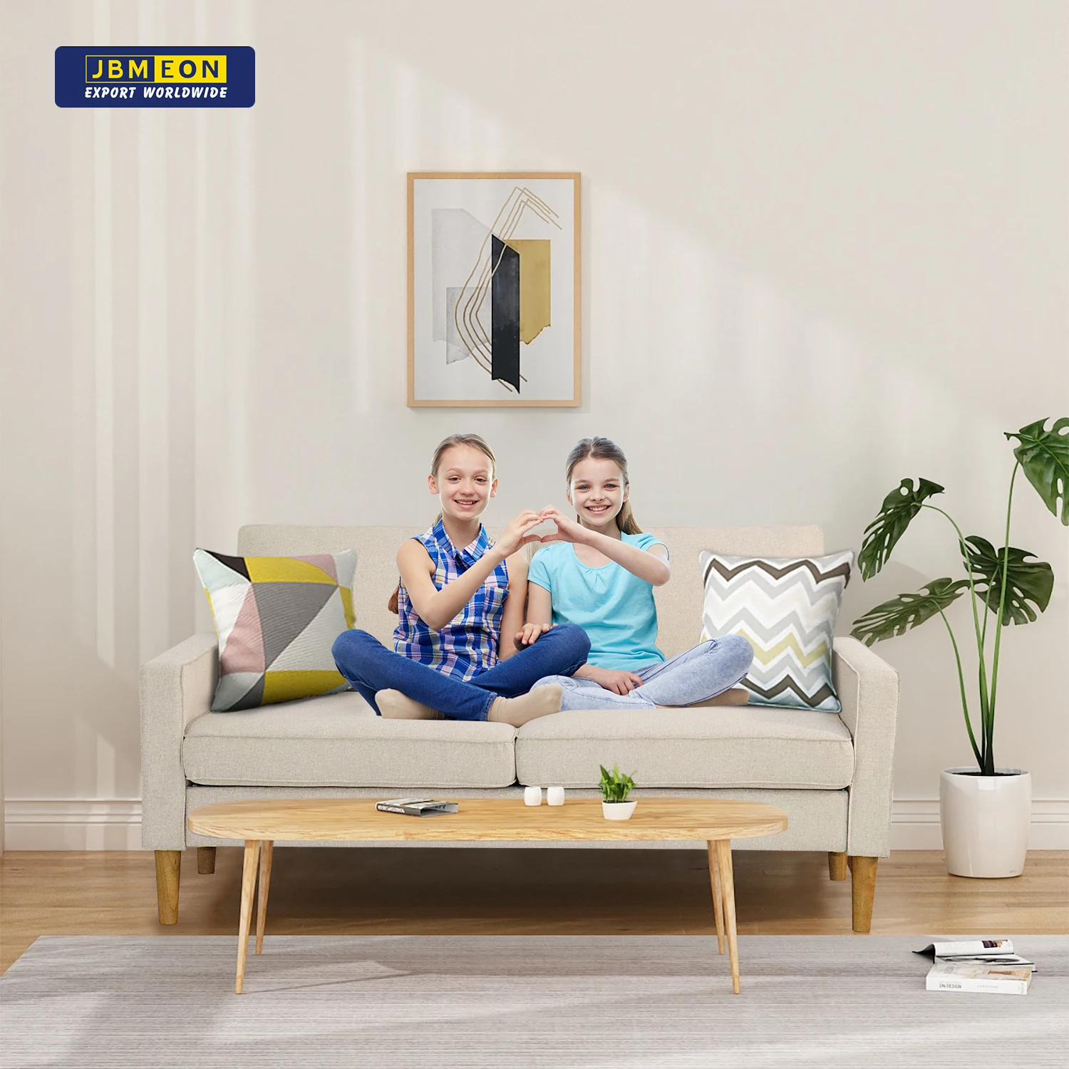 Современный дизайн, двухместный диван с деревянными ножками, рисовый Белый Мягкий тканевый диван для влюбленных