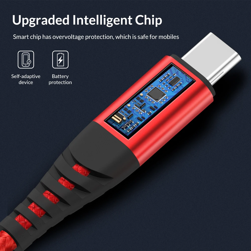  TOPK AN42 1 м (3 3 фута) 3а QC3.0 нейлоновый Плетеный USB Type C кабель для передачи