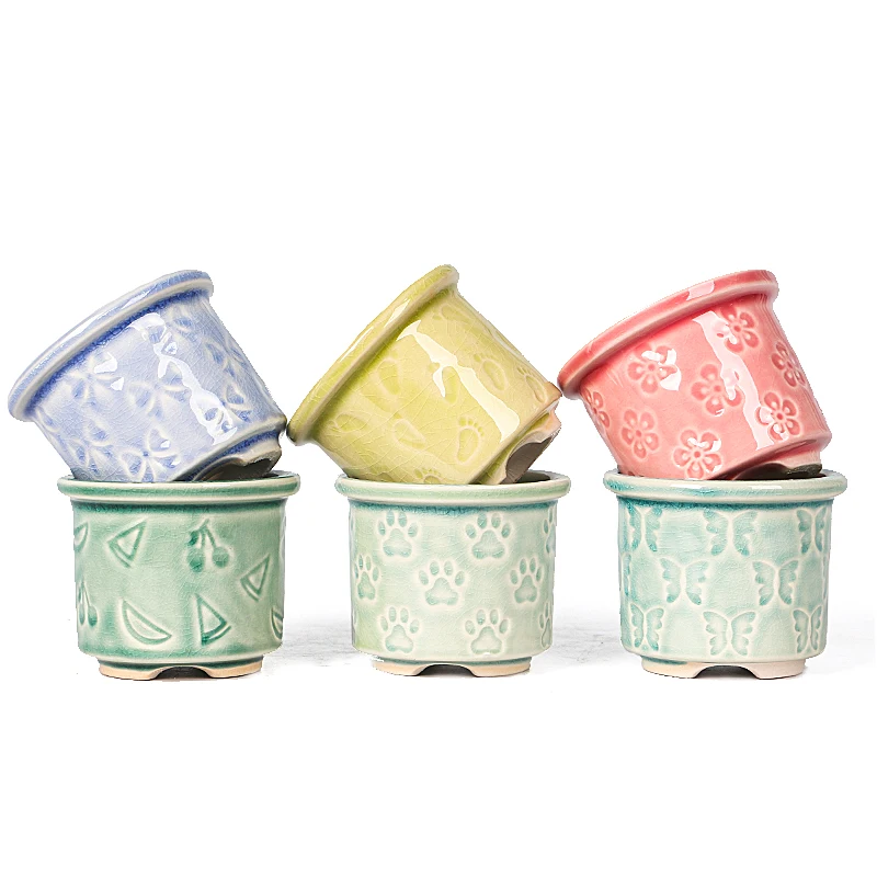 Custom logo mini colorful ceramic pot mini plants vessel ceramic houseplants pot indoor flowerpots