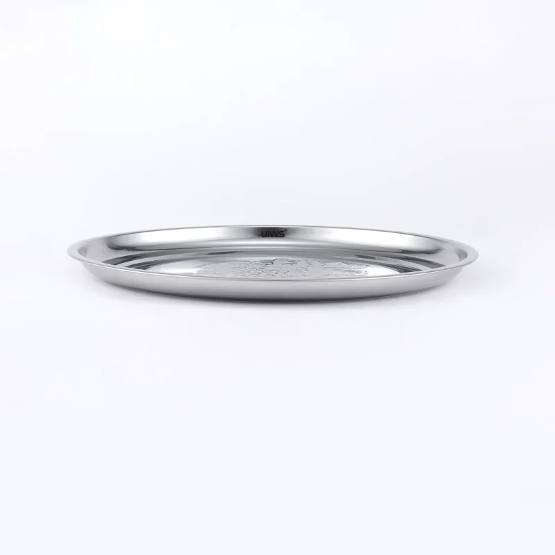 Luxury stainless steel round service tray grape embossing service dish food tray