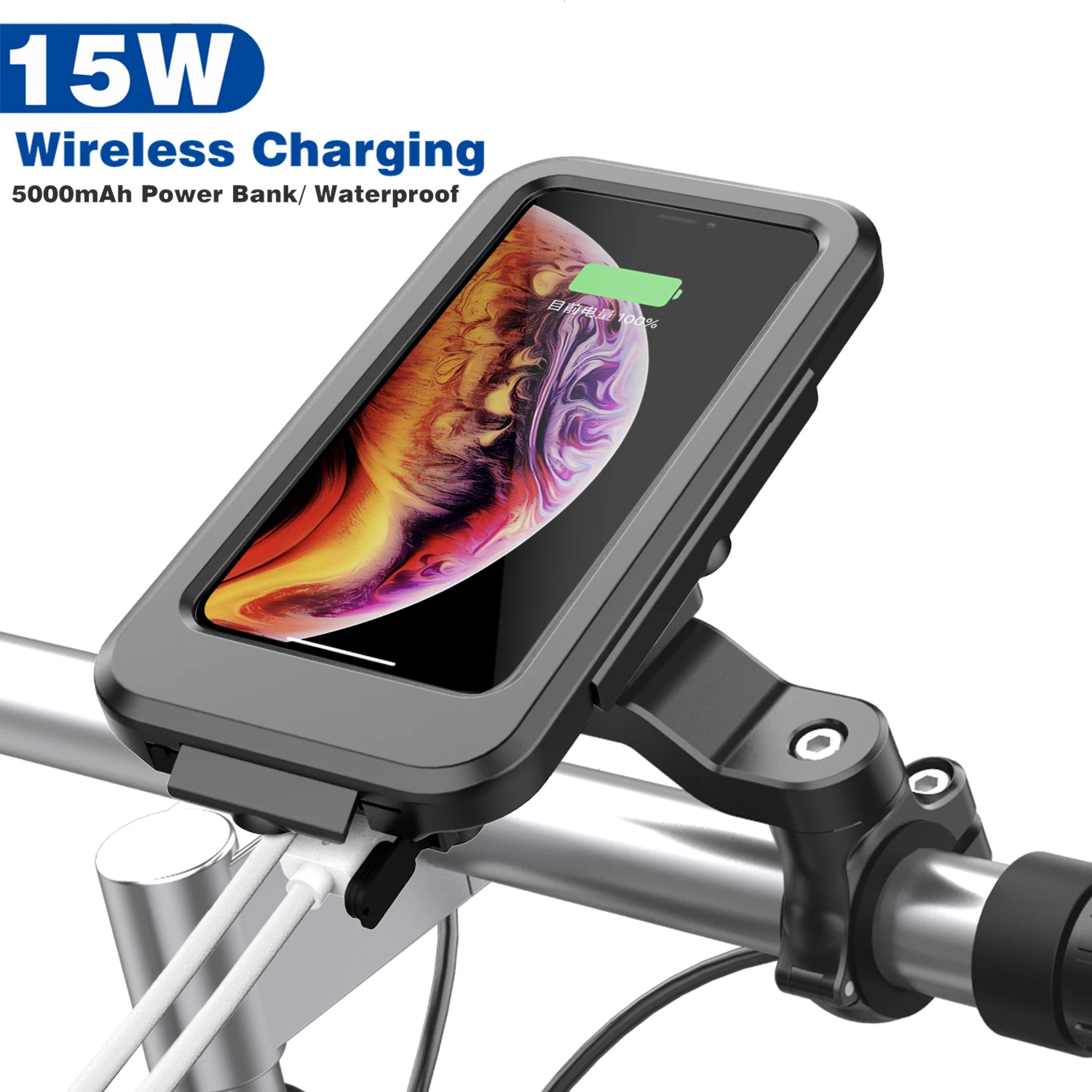 15W Wireless Charger Waterproof Hard Case Power Supply Phone Holder Mobile Phone Holders For Motor Bikes