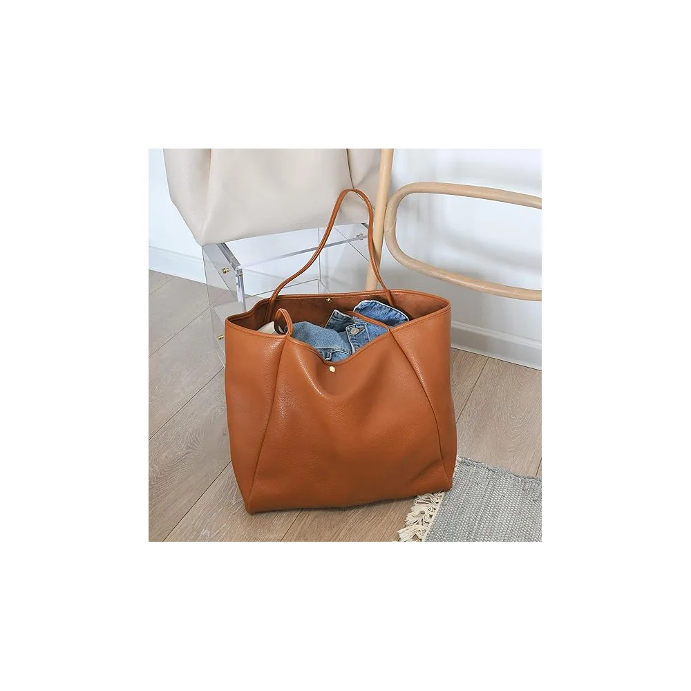 Oversize Vegan Leather Tote Women Weekender Bag Shopper Handbag Travel Purse