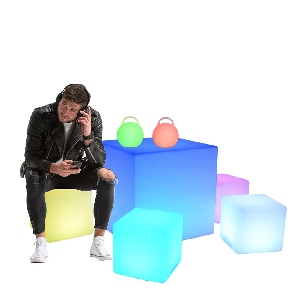 Rechargeable led plastic Nightclub Bar furniture Led cube lighting seat Led Cube Chair Stool Light