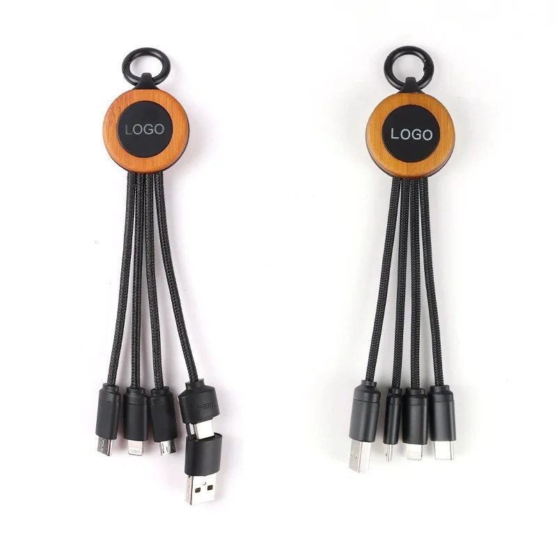 2024 New design promotional cheap wooden phone cables with led display charge type c to lightning cable fast charging