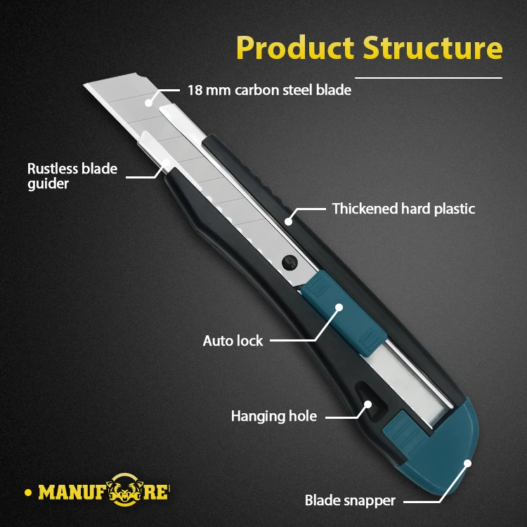 Manufore Snap-off Blade Knife Utility Knife Pocket Paper Knife Cutter With Plastic ABS  Handle Box Cutter Auto Lodk