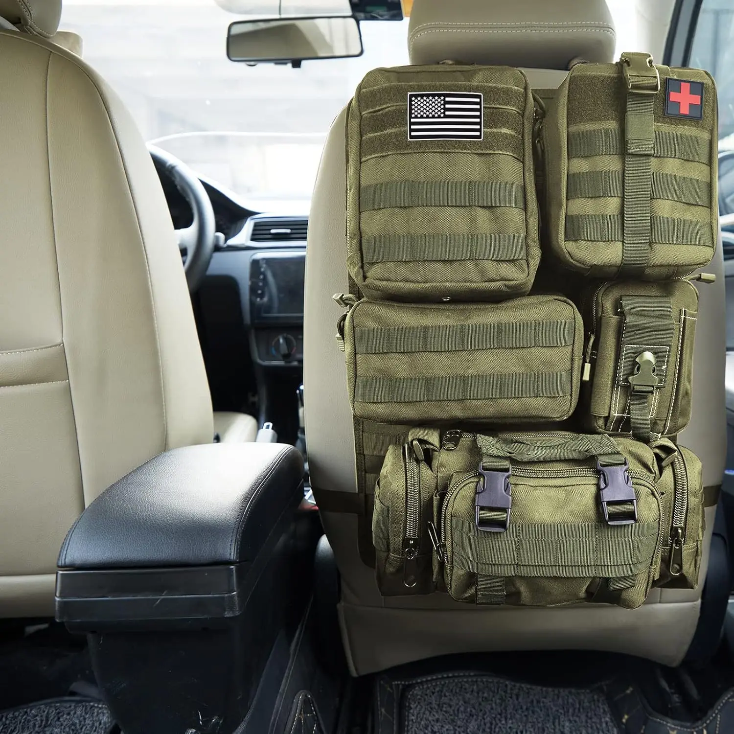 Tactical Car Seat Tactical Storage Bag Zipper PVC Rock Multi-Function Backrest Internal Frame Hanging Design Rear Seat Storage