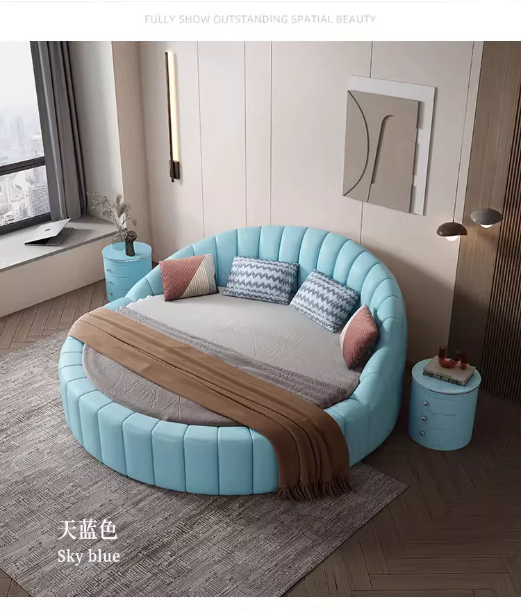 Modern Minimalist Luxury Leather Bed Double Queen Size for Master Bedroom for Home Hotel Wood Frame Elegant Wedding Bed Couples