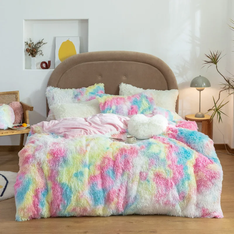  AB sides mink fleece crystal velvet 3pcs quilt cover pillowcase bedding set
