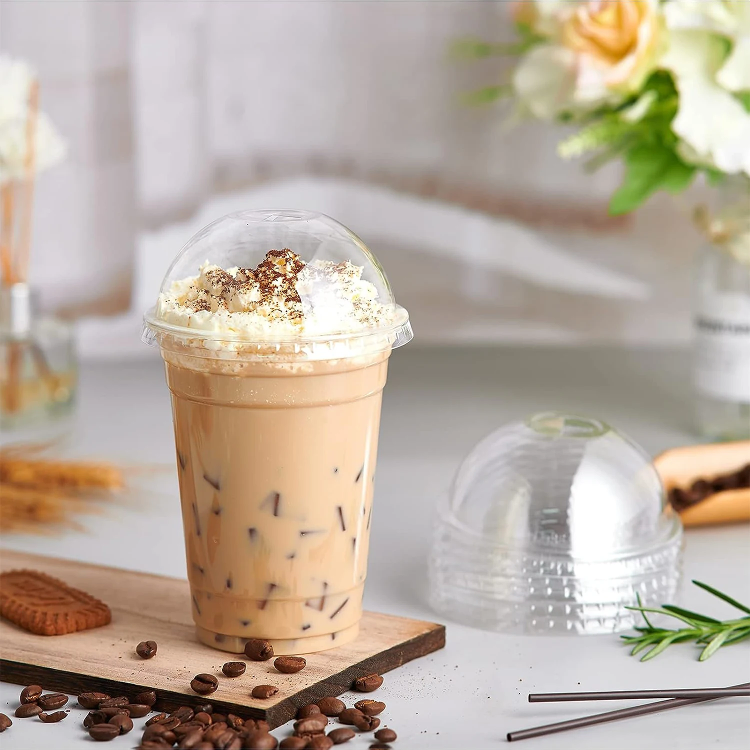 2024 Best seller Disposable PET Plastic Cold Coffee To Go Cup Food Grade Customized Logo Printing Coffee Cups with Sip Lids 16oz