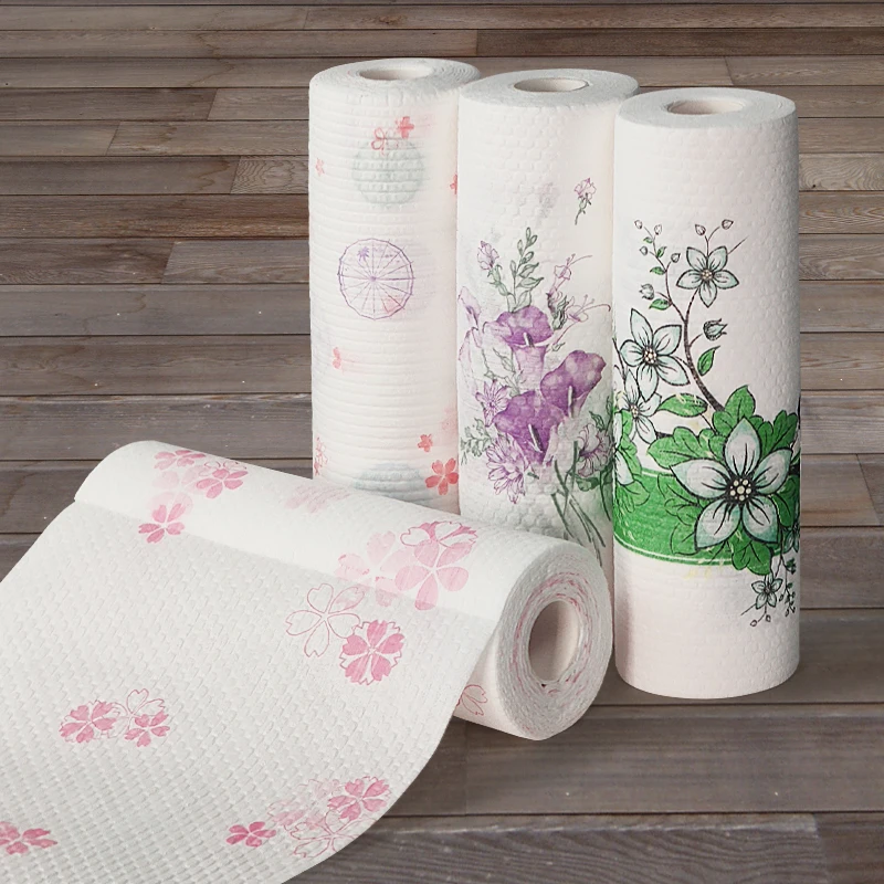 Wholesale Household Cleaning Kitchen Paper Spunlace Embossed Pattern Nonwoven PP Wood Pulp Dish Cloth Rolls