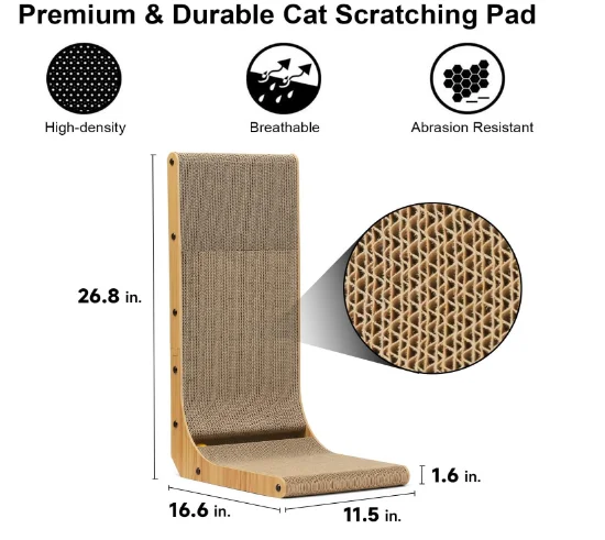 Cat Scratcher 26.8 Inch L Shape Pad Wall Mounted Cat Scratching Cardboard with Ball Toy for Indoor Cats
