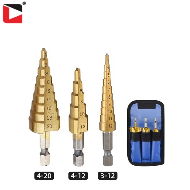 3pcs High speed steel tin coated/titanium coated step drill bit