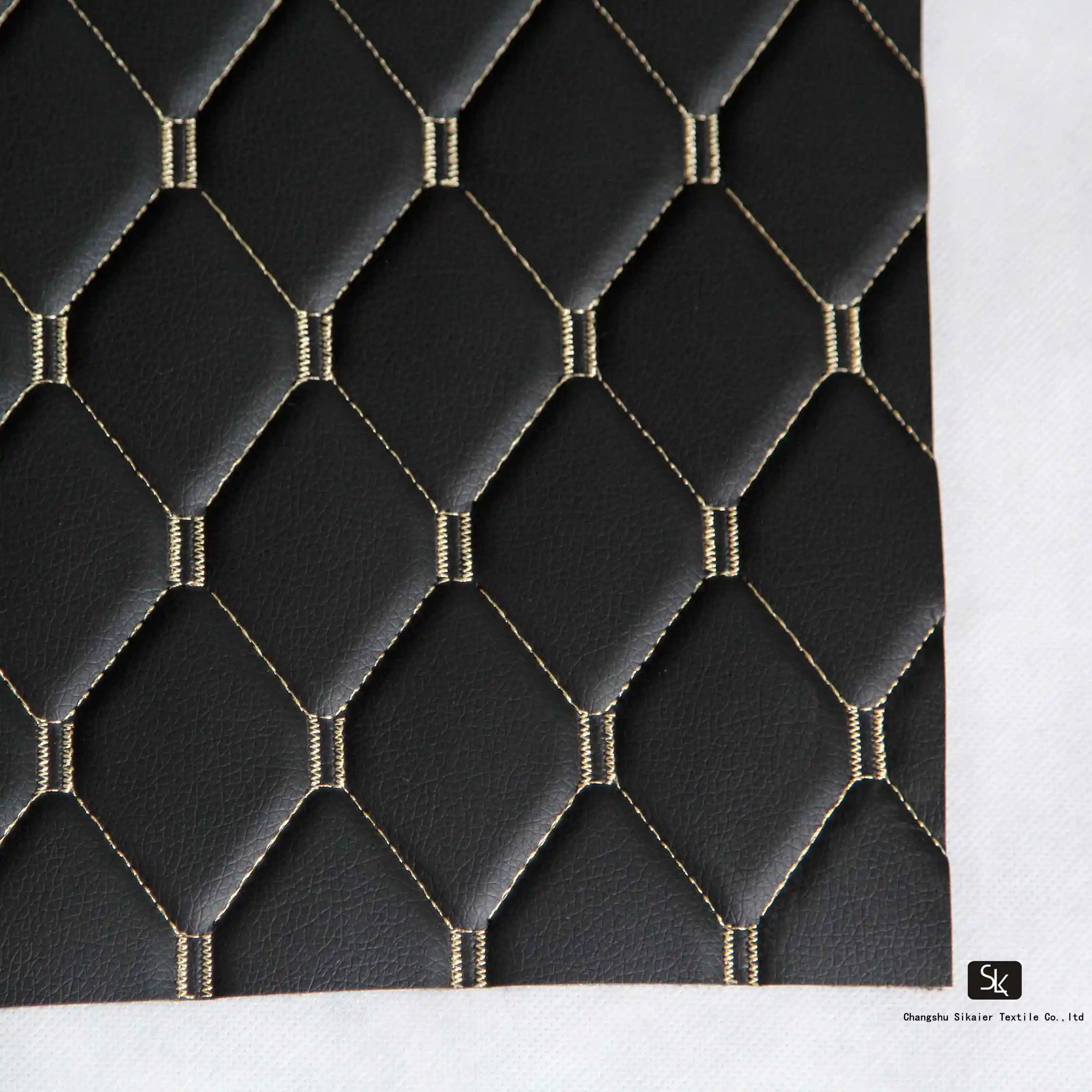 Embroidery PU PVC Synthetic Leather with foam for Car Seat for Furniture