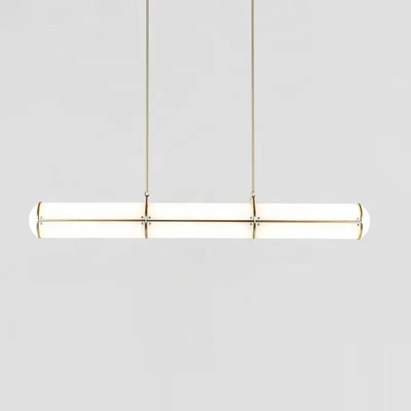 Wholesale gold color steel and acrylic tube dinner room villa long table chandelier light fixture