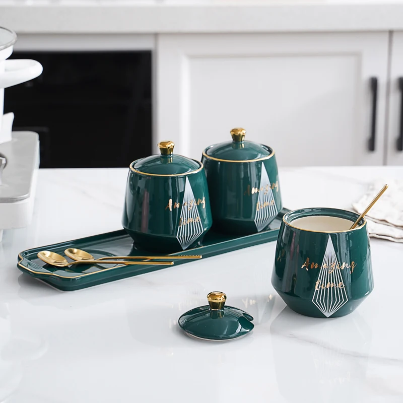 Creative Personality Geometric Pattern Letter Printing Irregular Shape Nordic Ceramic Seasoning Jar