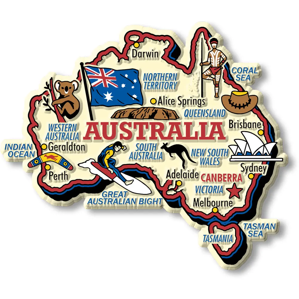 High Quality Australia Jumbo Country Map Metal Fridge Magnet Collectible Souvenirs