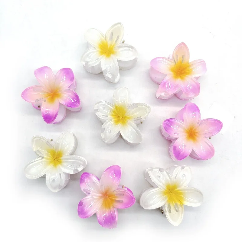 MIO Candy Color Hawaii Frangipani Hair Clip 4cm Cute Small Flower Hair Claw Clips Girls Mini Plastic Colorful Flower Claw Clip
