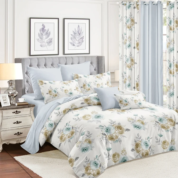 Custom bed sheet set Chinese factory polyester bed sheet with matching curtains Wholesale cheap price room set