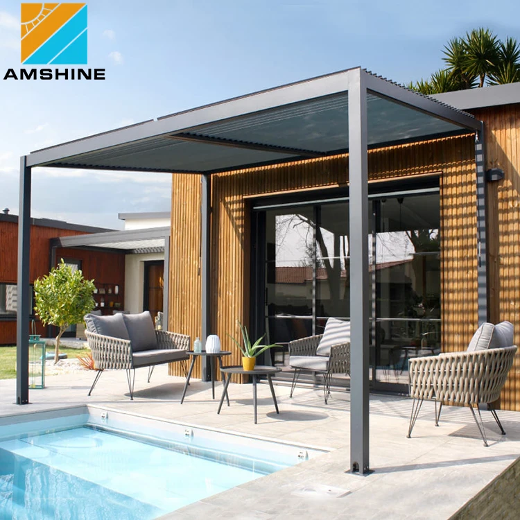 Motorized Garden Aluminium Gazebo Cover Pergolas Ideas Louver Roof Kits With Sliding Door