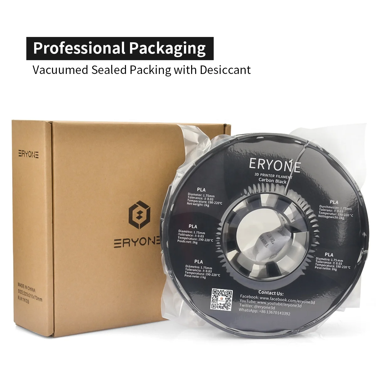 Eryone Carbon Black 3D Print Standard PLA Filament Best Quality Imported Material Filament 1.75mm 1kg 0.03mm Diameter Tolerance