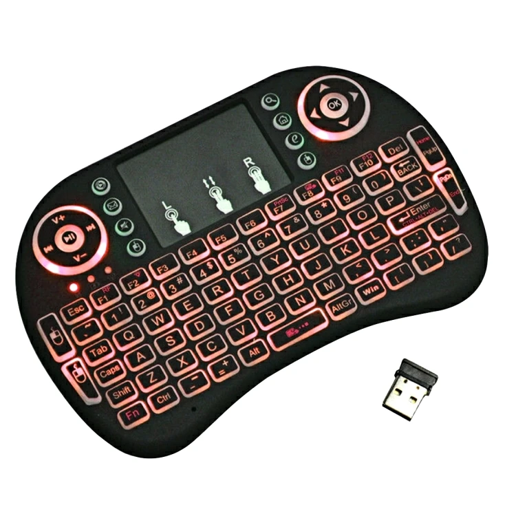 Лидер продаж мини-клавиатура с Цветной подсветкой Мини i8 Air Mouse 92 клавиши QWERTY 2 4G беспроводная клавиатура и