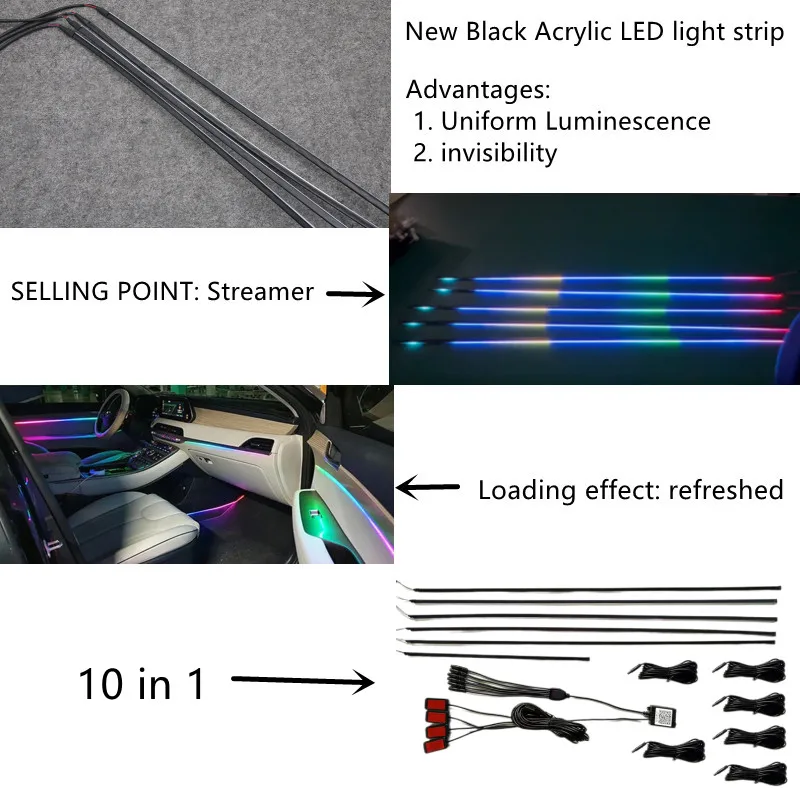 NEW LED flowing Chasing acrylic ambient acrylic stripe light car symphony car ambient lights rgb car interior acrylic