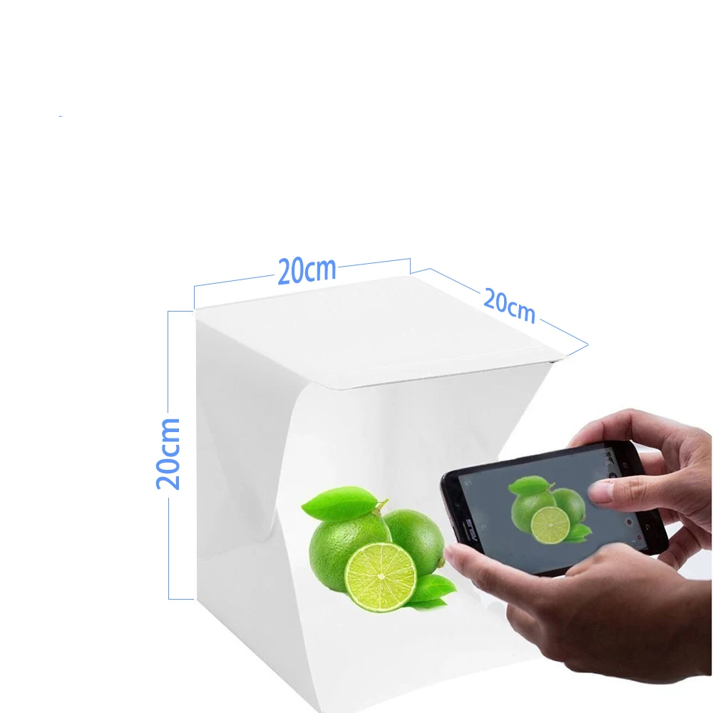 Wholesale Portable Mini 20cm Folding Studio Diffuse Soft Box With 2 LED Lights Black White light room photo studio photography