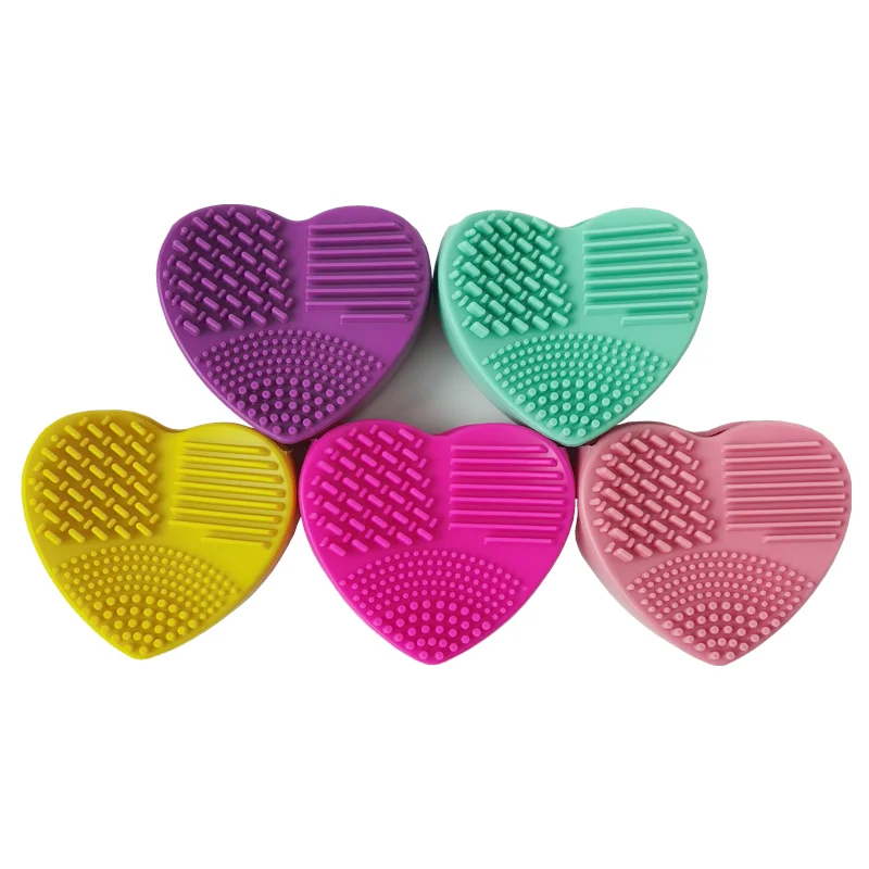 Silicone Heart Shape Multi Texture Surface Cosmetic Makeup Brush Cleaner Pad Mat Cleaning Washing Scrubber Tools