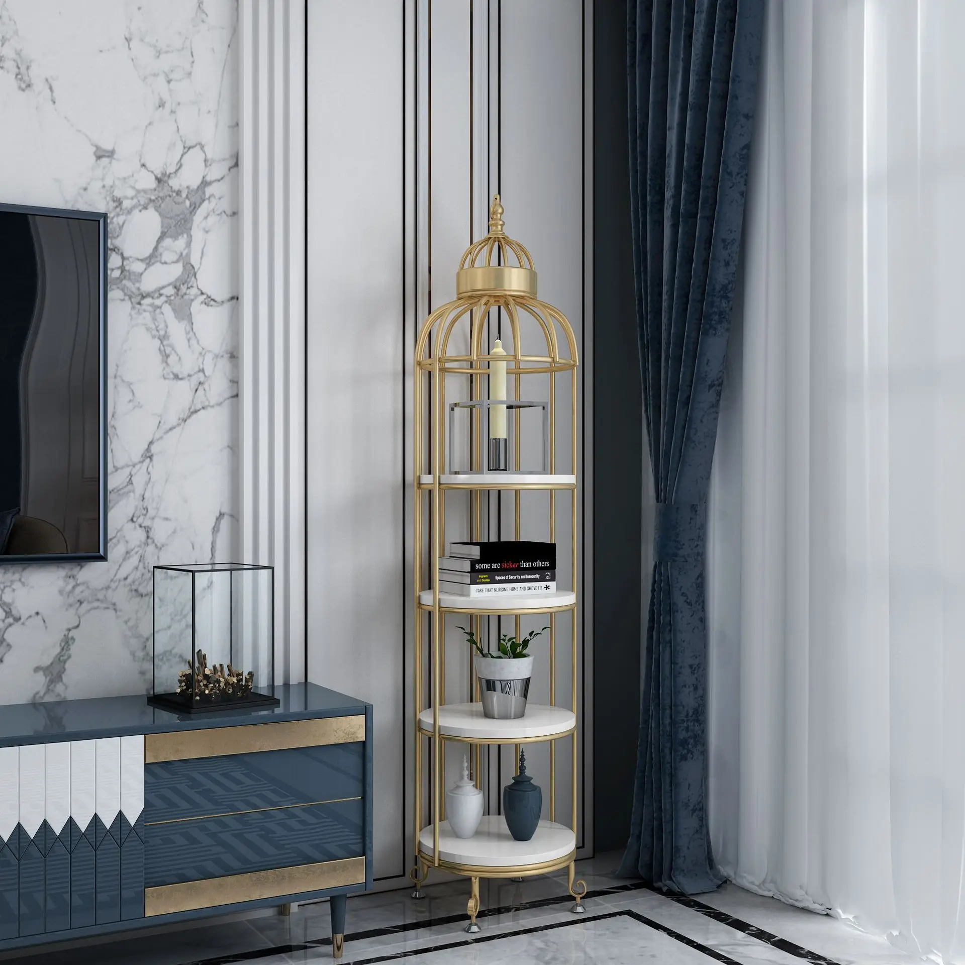 American Bird Cage Shape Shelf Floor Interior Iron Flower Balcony Decoration Multi-Layer Height Stand