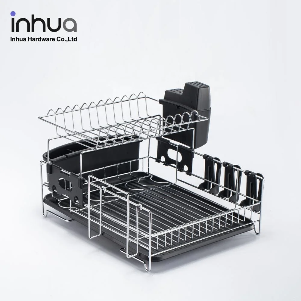
Hot -sale kitchen accessories drying dish rack double layers chrome-plated storage rack home dish rack 