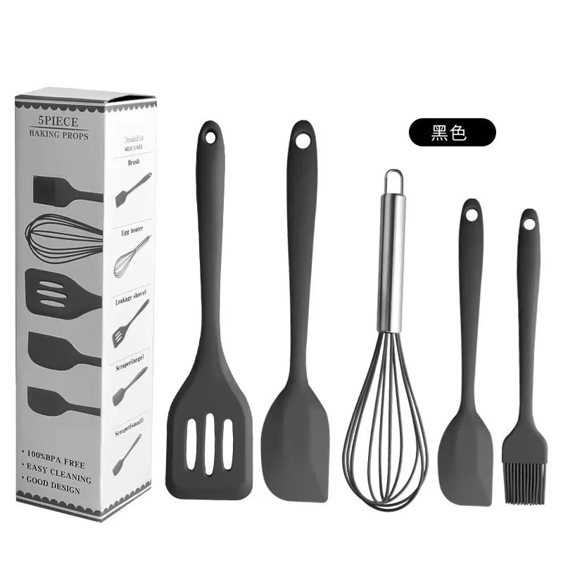 New Silicone Products Home and Kitchen Accessories 5Pcs Heat Resistant Food Silicone Kitchen Utensils Cheap Cooking Spatula Set