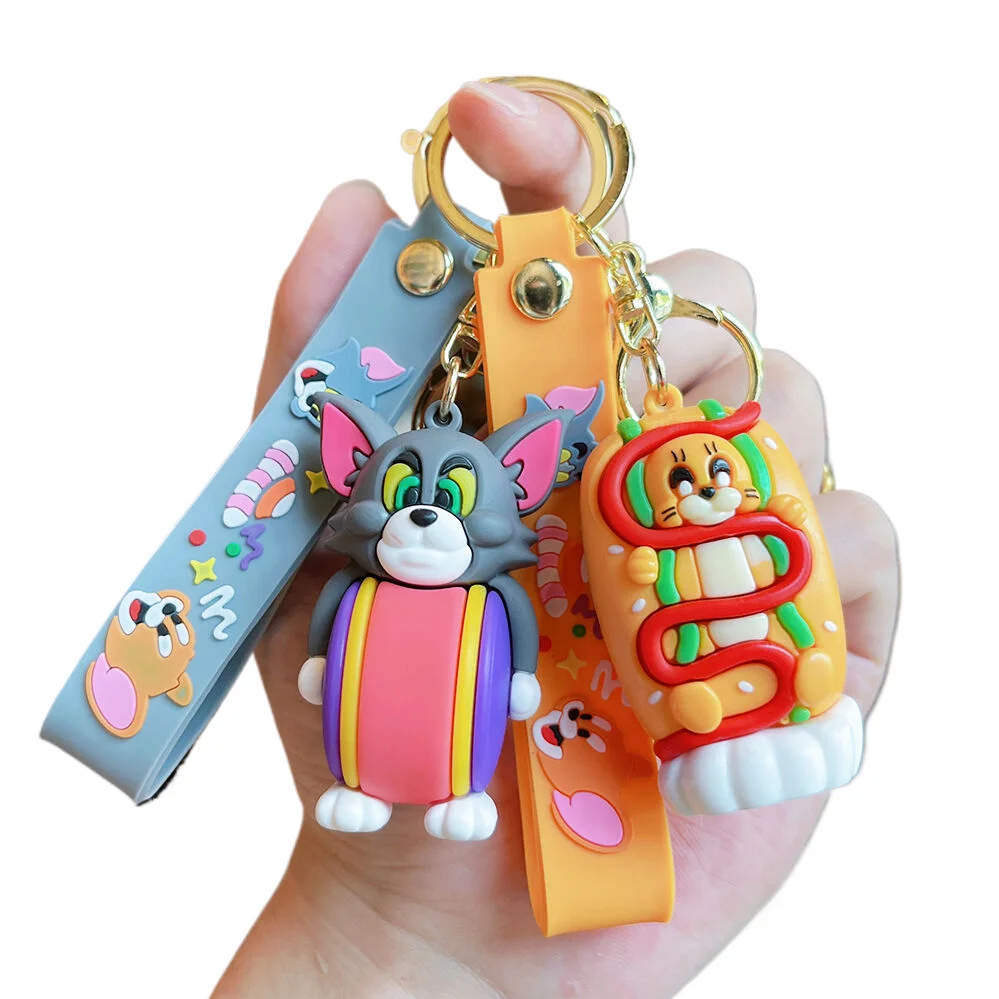 Wholesale Silicone PVC Anime KeyChains Accessories Creative cartoon animated Tom and Jerry toy keychain Doll small gift pendant