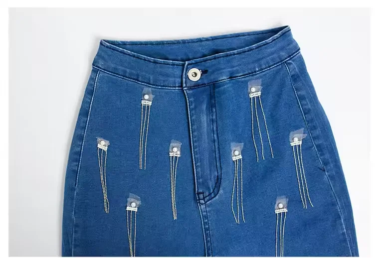 Skinny jeans woman 2024 autumn and winter retro modern texture worn casual flared jeans for women fashionable ladies denim jeans