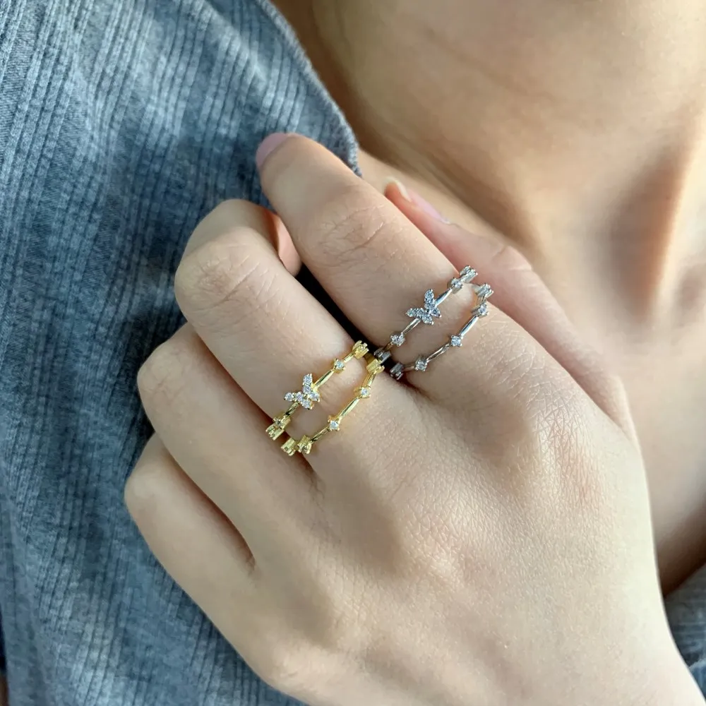Dylam Moonstone Italian Silver Ring 925 Sterling Shiny Design 18K Gold Plated Adjustable Butterfly Rings Jewelry Women