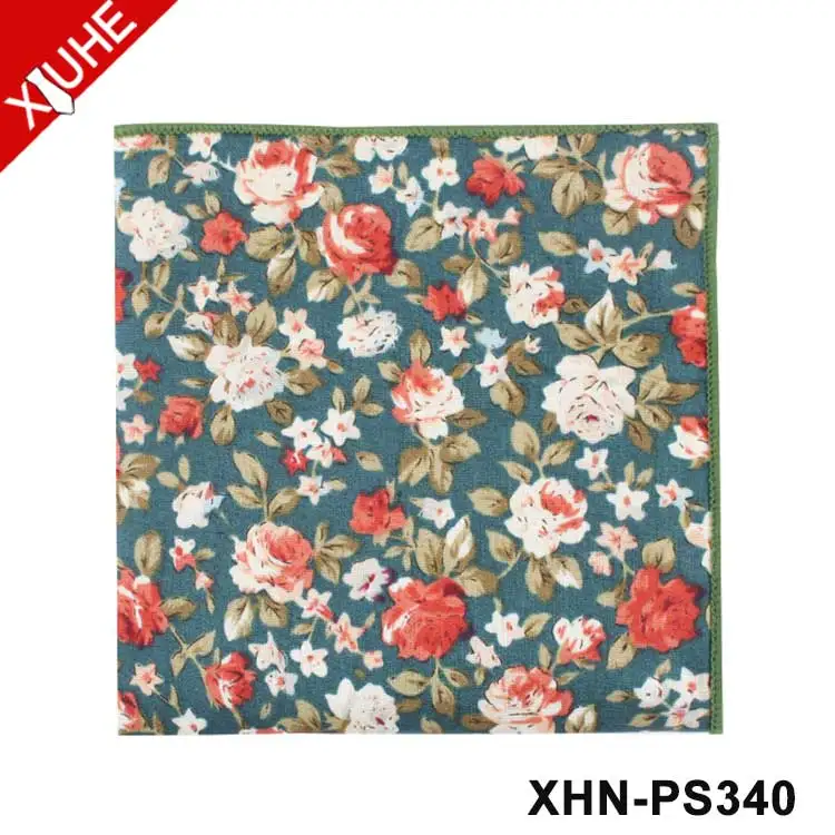 OEM Fashion Design Flower Handkerchief Mens Pocket Square Custom 100% Cotton Pocket Square