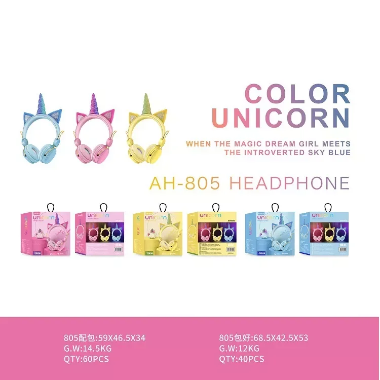 NEW AH-805 CROSS-BORDER E-COMMERCE Red Cute Unicorn Private Model headset cartoon children Unicorn headphones