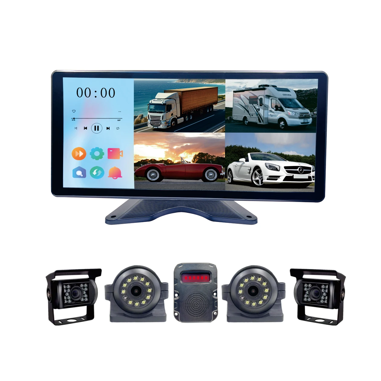 10.36 inch HD Quad View system 4CH of car truck vehicle backup side motion detect alarm parking reverse camera monitor