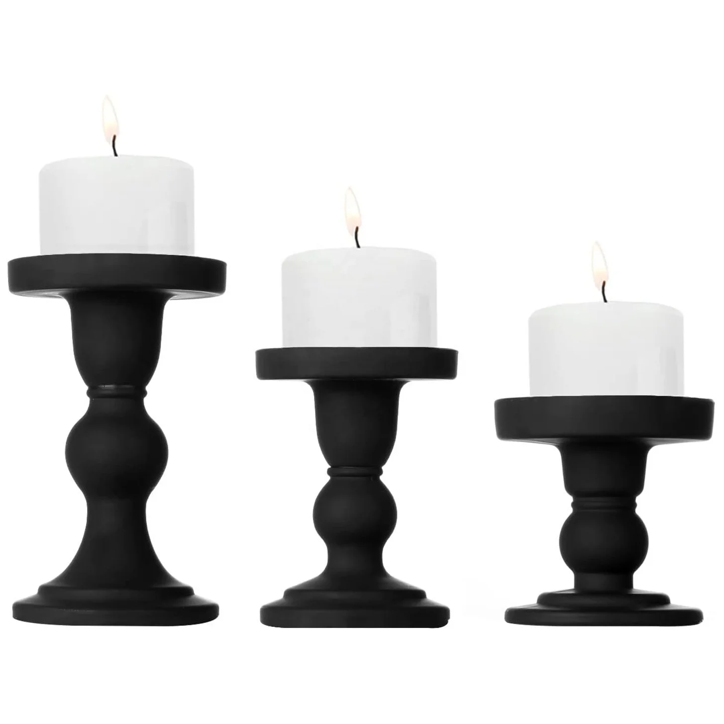 Custom Glass Candle Stand 3 Pieces Set Frosted Glass Texture Candlesticks Black Candle Jars Room Decoration Glass Candle Holder