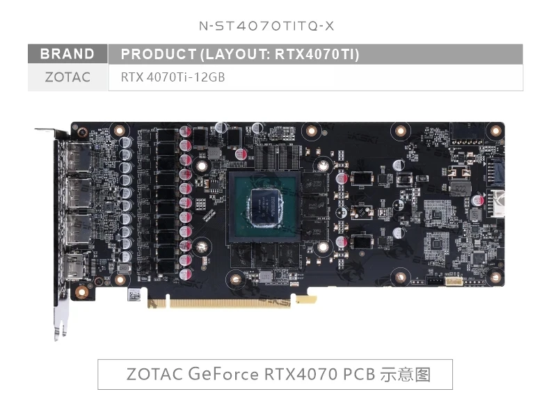 Bykski N-ST4070TITQ-X,4070 ti water cooler For Zotac GeForce RTX 4070Ti Apocalypse OC Graphics Card GPU Block Argb Sync Radiator