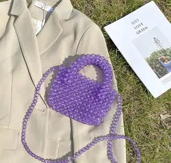 Diy Hand woven colorful beads bag women transparent crystal beaded bag handbag